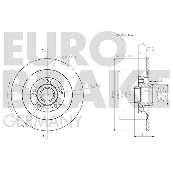 1 disque à roulement arrière Eurobrake 5815203972