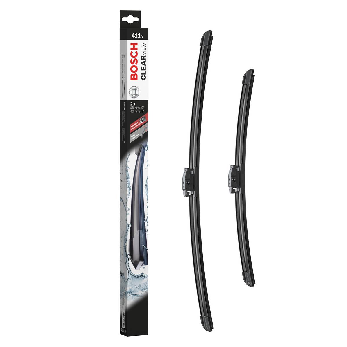 Balais d'essuie-glace (2 pièces) Avant Plat Bosch Clearview 411v