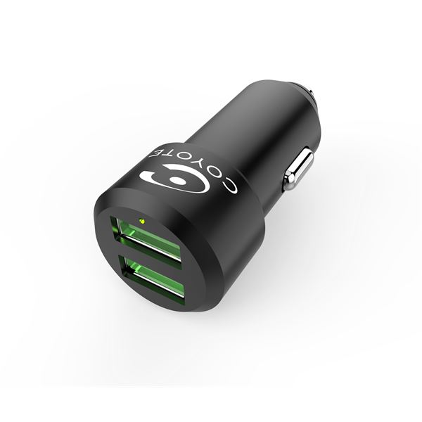 Chargeur allume-cigare 2 ports USB 4,8A + Câble Coyote