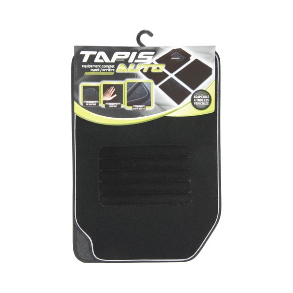 4 tapis de voiture moquette universels ganse bicolore grise