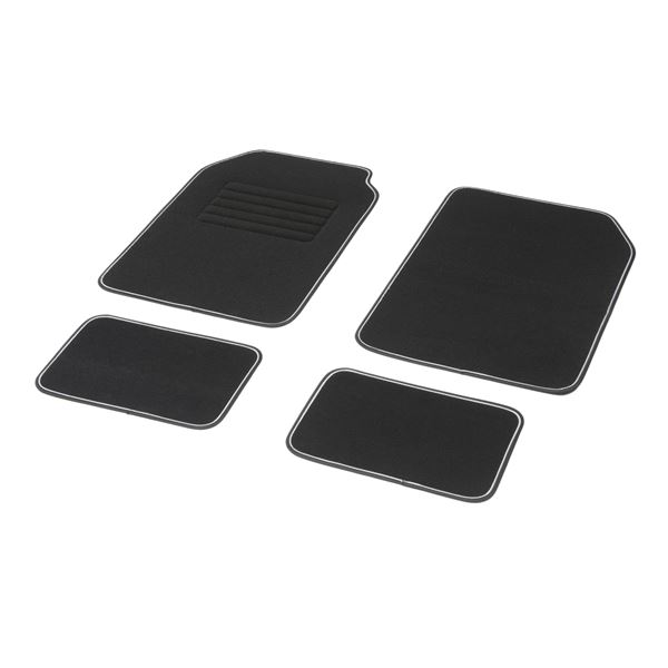 4 tapis de voiture moquette universels ganse bicolore blanche