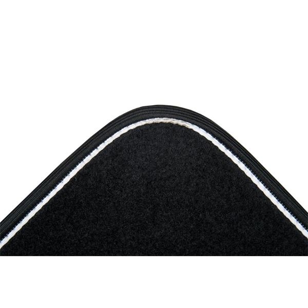 4 tapis de voiture moquette universels ganse bicolore blanche