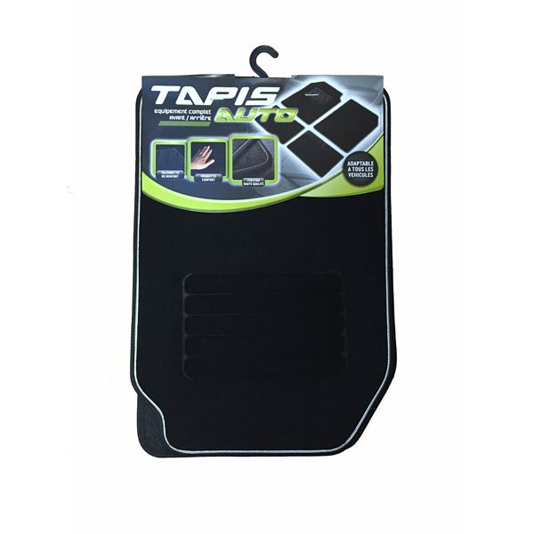 4 tapis de voiture moquette universels ganse bicolore blanche
