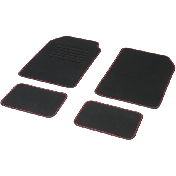 4 tapis de voiture moquette universels ganse bicolore rouge