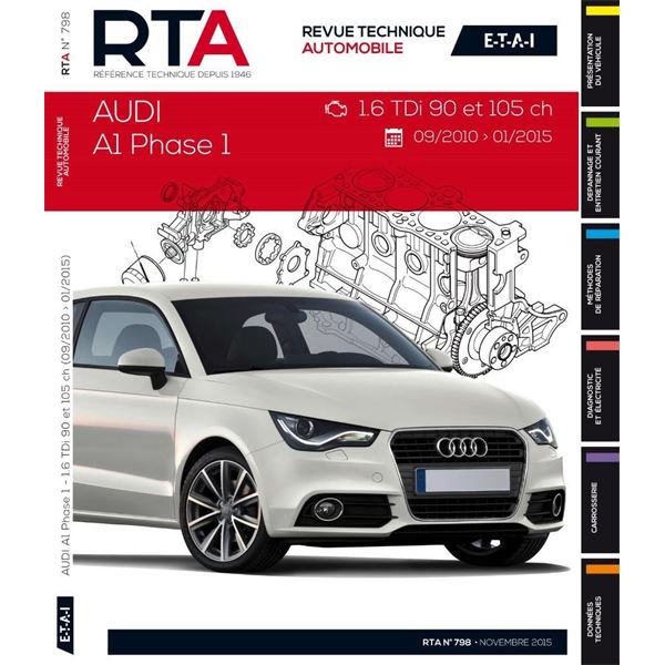 Revue Technique B798 pour AUDI A1 (09/2010 >01/2015) 1.6 TDI 90 ET 105CH (REF 25916)