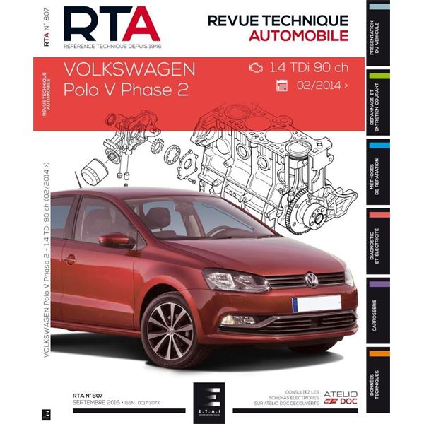 Revue Technique 807 pour POLO V PH.2: 1.4 TDI 90 CH DEPUIS 02/2014 (REF 26374)