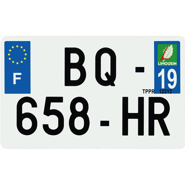 Plaque immatriculation plastique 210 x 130 mm département 19