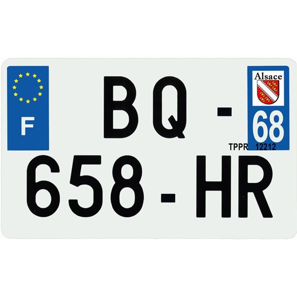Plaque immatriculation plastique 210 x 130 mm département 68
