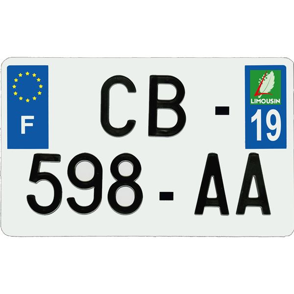 Plaque immatriculation aluminium 210 x 130 mm département 19