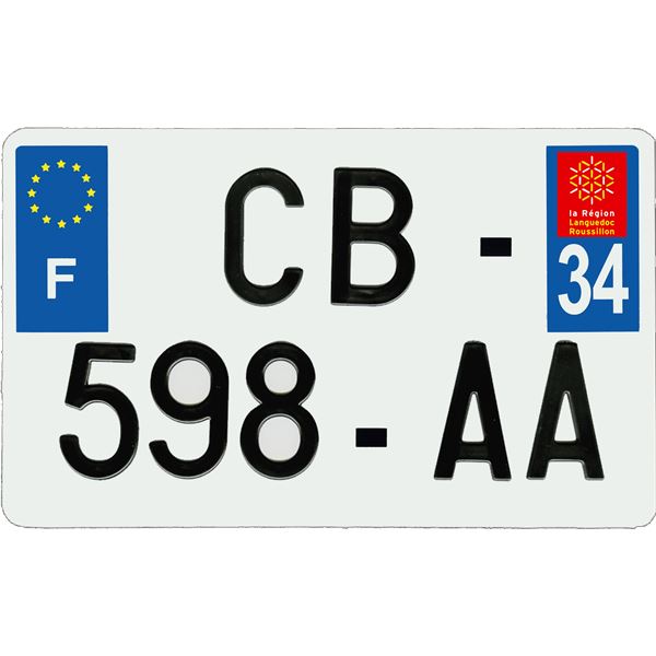 Plaque immatriculation aluminium 210 x 130 mm département 34