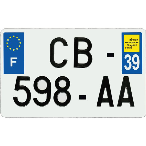 Plaque immatriculation aluminium 210 x 130 mm département 39