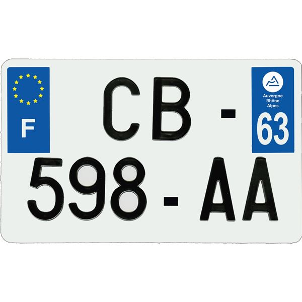 Plaque immatriculation aluminium 210 x 130 mm département 63