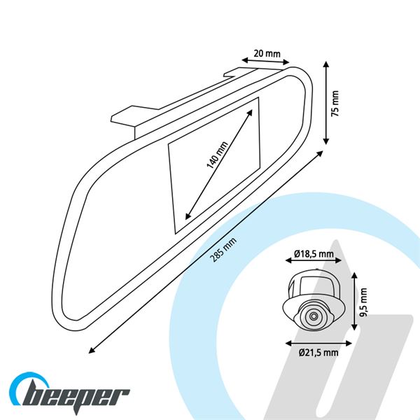 Caméra de recul + écran rétroviseur LCD RW043P Beeper
