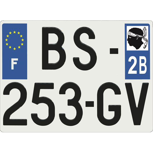 Plaque immatriculation alu confort 275 x 200 mm département 2B
