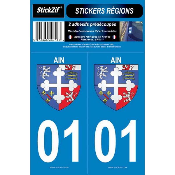 2 ADHÉSIFS "RÉGION" DÉPARTEMENT 01 AIN