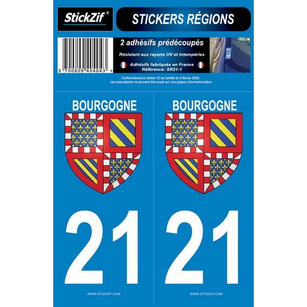 2 ADHÉSIFS "RÉGION" DÉPARTEMENT 21 BOURGOGNE