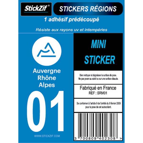 1 ADHÉSIF MOTO "RÉGION" DÉPARTEMENT 01 AUVERGNE-RHÔNE-ALPES