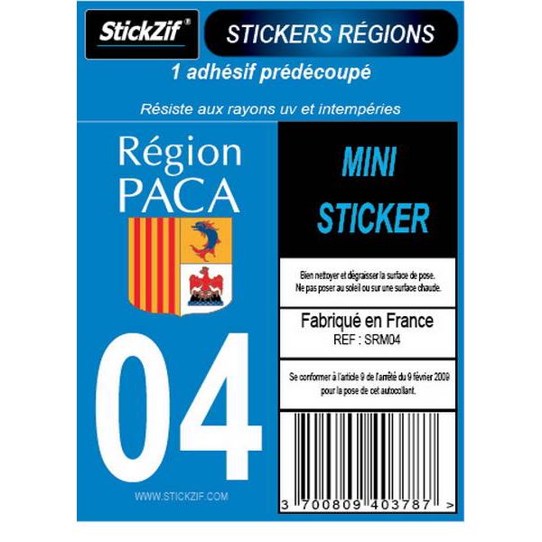 1 ADHÉSIF MOTO "RÉGION" DÉPARTEMENT 04 PACA