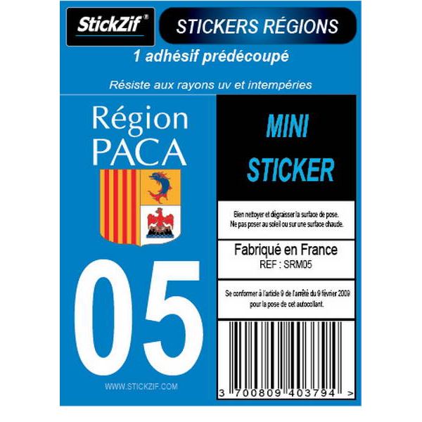 1 ADHÉSIF MOTO "RÉGION" DÉPARTEMENT 05 PACA