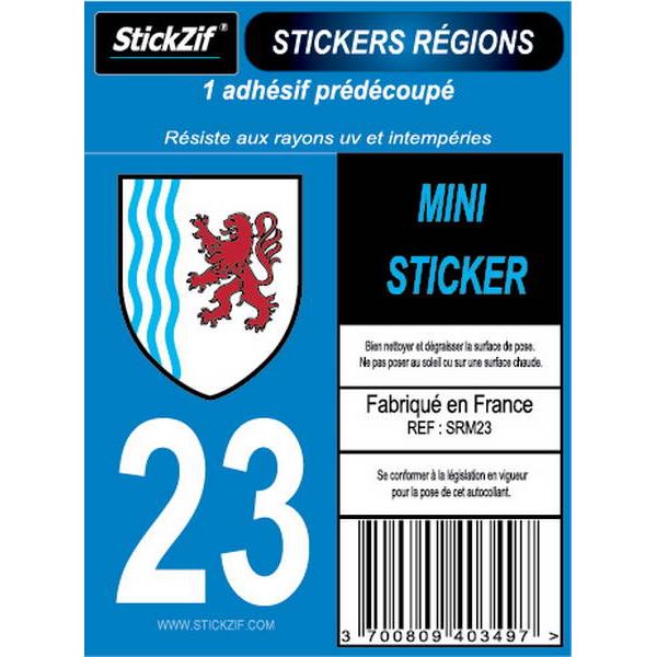 1 ADHÉSIF MOTO "RÉGION" DÉPARTEMENT 23 NOUVELLE-AQUITAINE