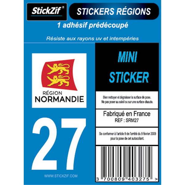 1 ADHÉSIF MOTO "RÉGION" DÉPARTEMENT 27 NORMANDIE