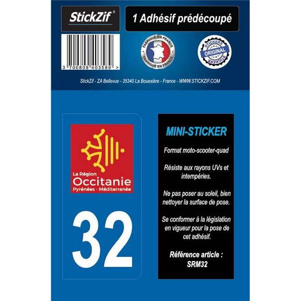 1 ADHÉSIF MOTO "RÉGION" DÉPARTEMENT 32 OCCITANIE