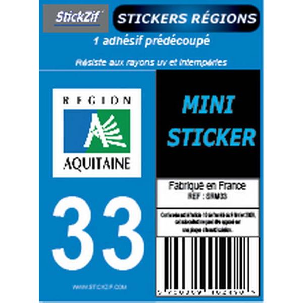 1 ADHÉSIF MOTO "RÉGION" DÉPARTEMENT 33 NOUVELLE-AQUITAINE