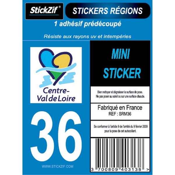 1 ADHÉSIF MOTO "RÉGION" DÉPARTEMENT 36 CENTRE VAL-DE-LOIRE
