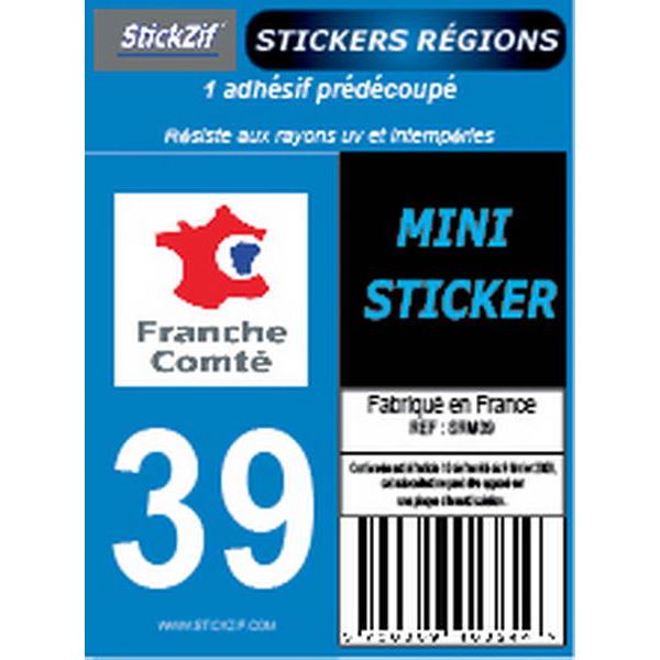 1 ADHÉSIF MOTO "RÉGION" DÉPARTEMENT 39 BOURGOGNE-FRANCHE-COMTÉ