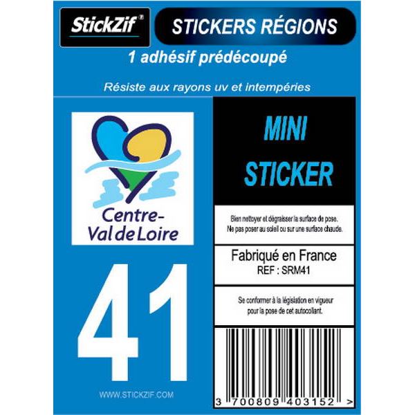 1 ADHÉSIF MOTO "RÉGION" DÉPARTEMENT 41 CENTRE VAL-DE-LOIRE