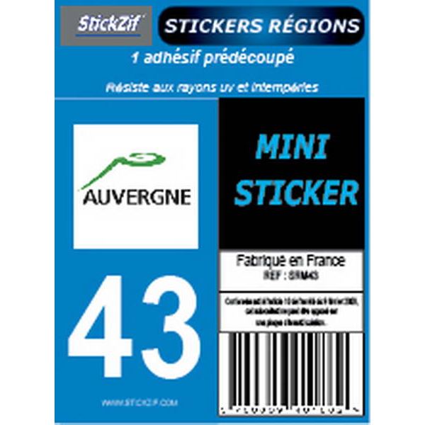 1 ADHÉSIF MOTO "RÉGION" DÉPARTEMENT 43 AUVERGNE-RHÔNE-ALPES