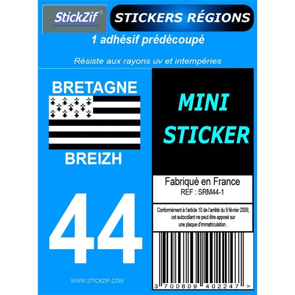 1 ADHÉSIF MOTO "RÉGION" DÉPARTEMENT 44 BRETAGNE/BREIZH