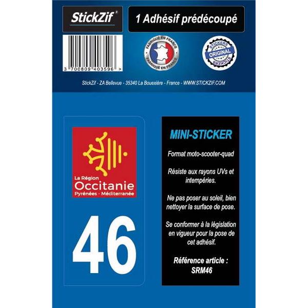 1 ADHÉSIF MOTO "RÉGION" DÉPARTEMENT 46 OCCITANIE
