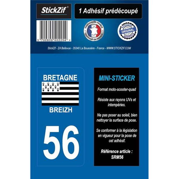 1 ADHÉSIF MOTO "RÉGION" DÉPARTEMENT 56 BRETAGNE/BREIZH