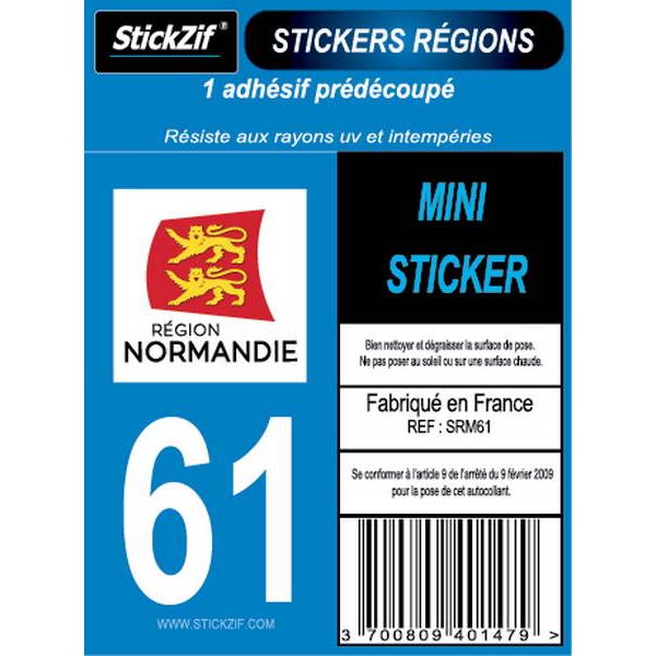 1 ADHÉSIF MOTO "RÉGION" DÉPARTEMENT 61 NORMANDIE