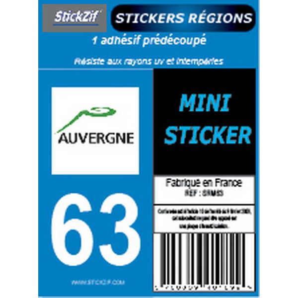 1 ADHÉSIF MOTO "RÉGION" DÉPARTEMENT 63 AUVERGNE-RHÔNE-ALPES