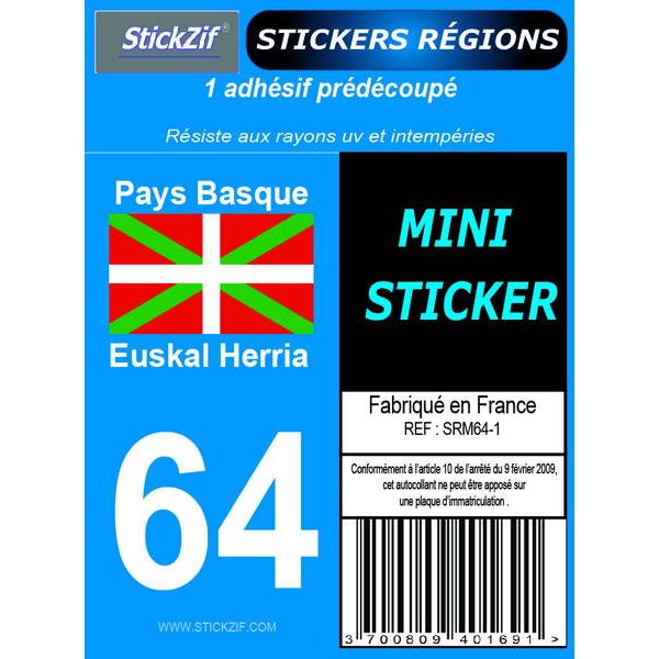 1 ADHÉSIF MOTO "RÉGION" DÉPARTEMENT 64 PAYS-BASQUE/EUSKAL HERRIA