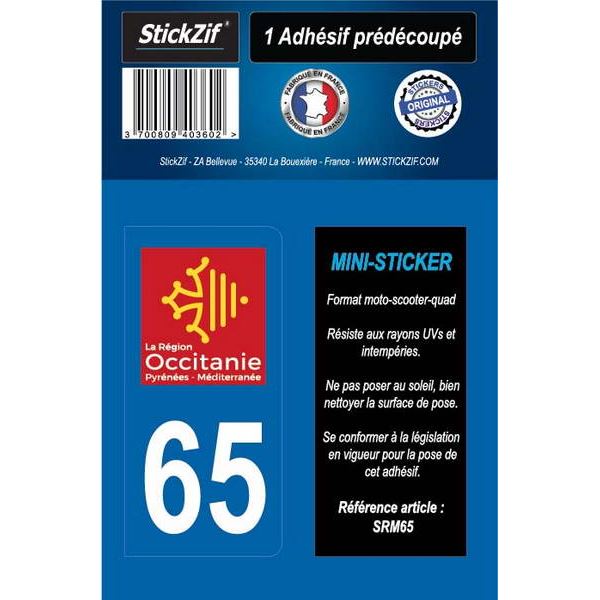1 ADHÉSIF MOTO "RÉGION" DÉPARTEMENT 65 OCCITANIE