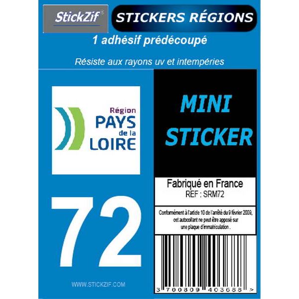 1 ADHÉSIF MOTO "RÉGION" DÉPARTEMENT 72 PAYS DE LA LOIRE