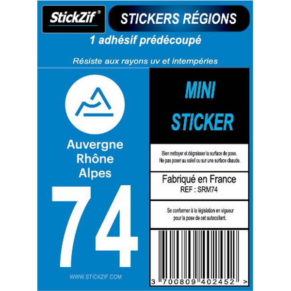 1 ADHÉSIF MOTO "RÉGION" DÉPARTEMENT 74 AUVERGNE-RHÔNE-ALPES