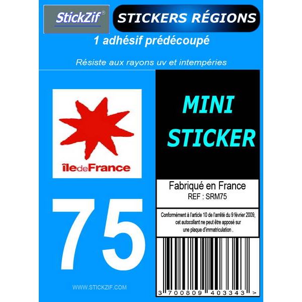 1 ADHÉSIF MOTO "RÉGION" DÉPARTEMENT 75 ÎLE-DE-FRANCE