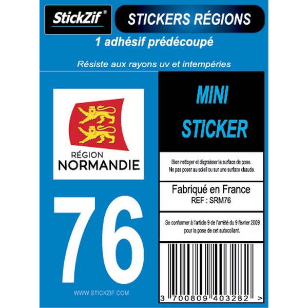 1 ADHÉSIF MOTO "RÉGION" DÉPARTEMENT 76 NORMANDIE