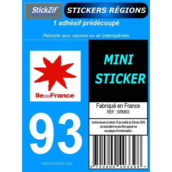 1 ADHÉSIF MOTO "RÉGION" DÉPARTEMENT 93 ÎLE-DE-FRANCE
