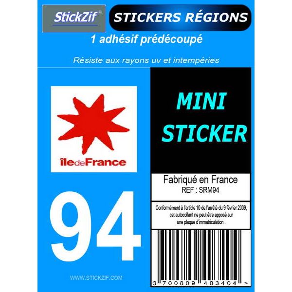 1 ADHÉSIF MOTO "RÉGION" DÉPARTEMENT 94 ÎLE-DE-FRANCE