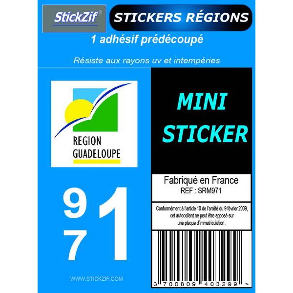 1 ADHÉSIF MOTO "RÉGION" DÉPARTEMENT 971 GUADELOUPE