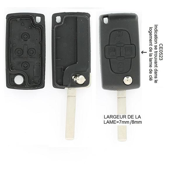 Coque de clé adaptable pour Peugeot / Citröen 4 boutons