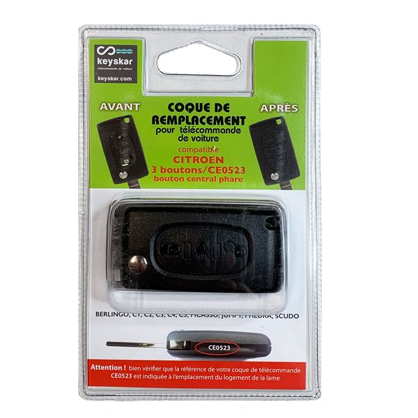 Coque de clé adaptable pour Citroën 3 boutons avec allumage des phares.
