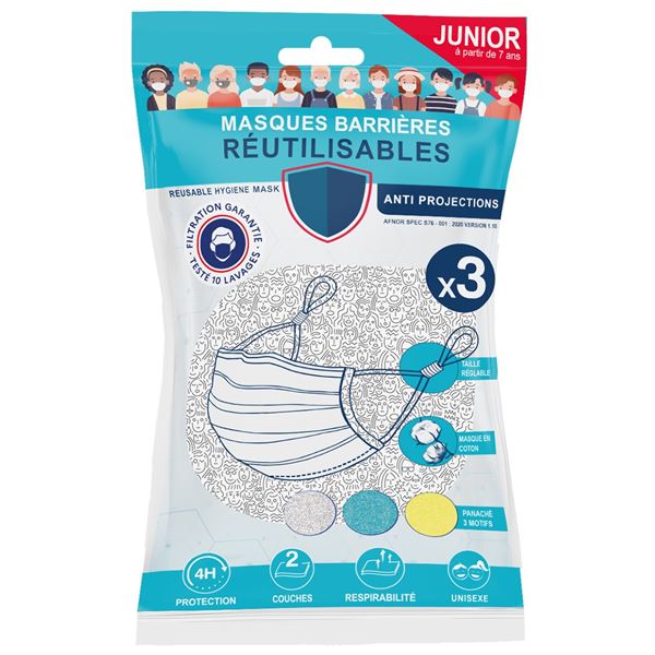 3 masques ENFANT alternatifs tissu lavables & réutilisables - Collection DESSINS