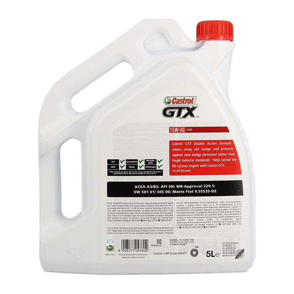 Huile moteur CASTROL GTX A3/B3 Essence/Diesel 15W40 5L