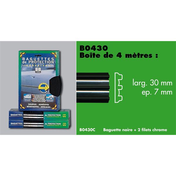 Baguette de protection adhésive noire + 2 filets chrome